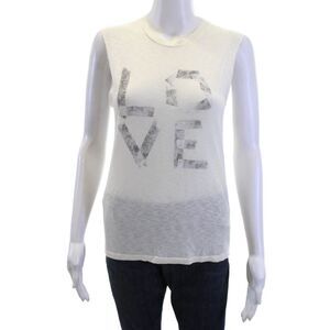 Kelly Wearstler Womens Sleeveless White Love Graphic Tank Crew Neck Size XS